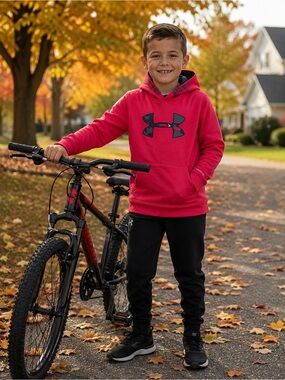 Under Armour Red Hoodie with Black Logo for Kids
